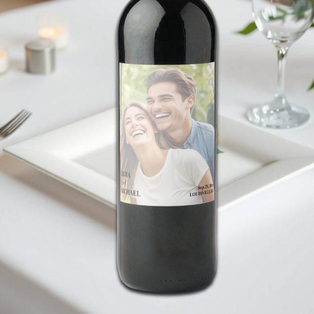 Simple Text Overlay Photo Wedding Wine Label (Creator Uploaded)