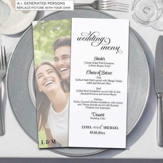 Simple Text Photo Overlay 4x9'' Wedding Menu (Creator Uploaded)