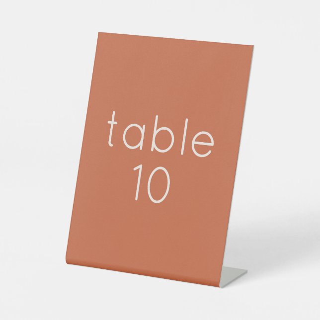 Simple Text Terracotta Custom Wedding Table Number Pedestal Sign (Front)