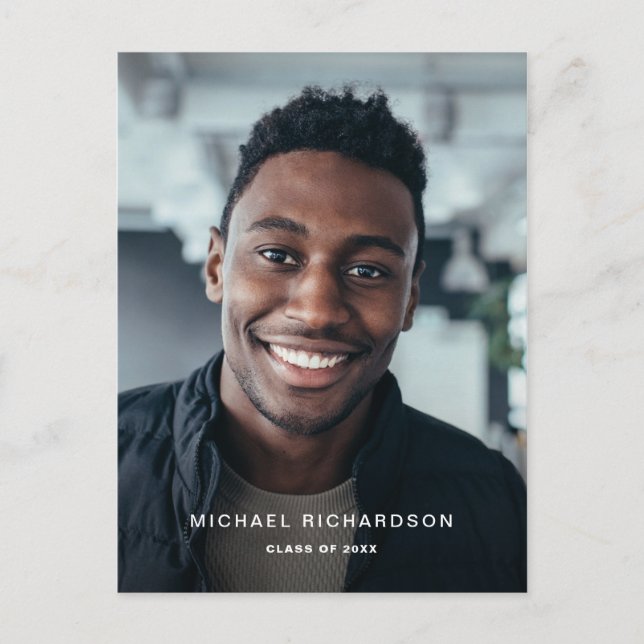 Simple Text | Vertical Two Photo Graduation Party Invitation Postcard (Front)