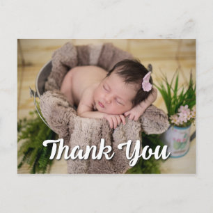 Simple Thank You 2 Photos Birth Announcement Postcard