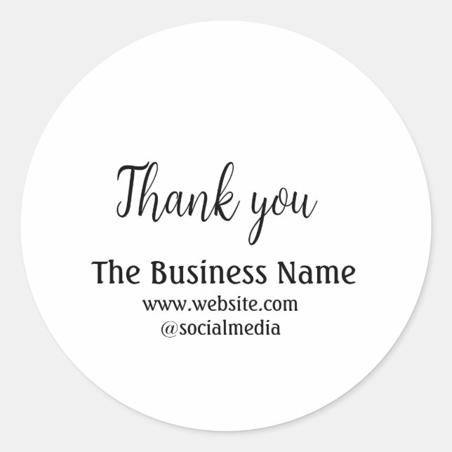 Simple thank you add business name details text  t classic round sticker (Front)