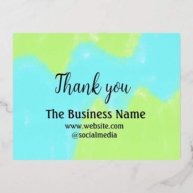 Simple thank you add business name details text  t foil holiday postcard (Front)