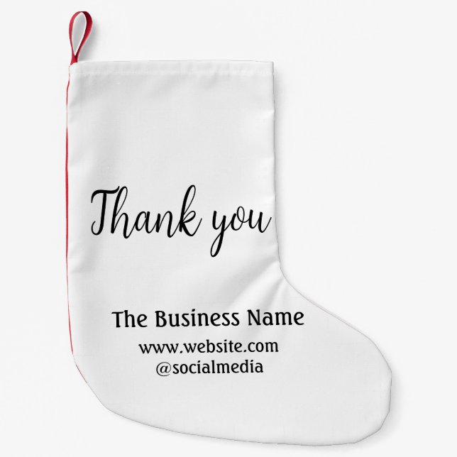 Simple thank you add business name details text  t small christmas stocking (Front)
