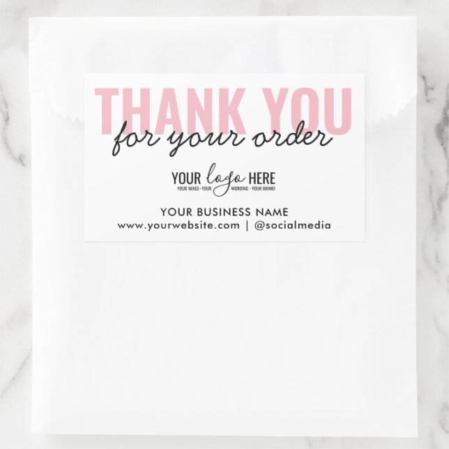 Simple Thank You For Your Order Pink Custom Logo Sticker (Bag)