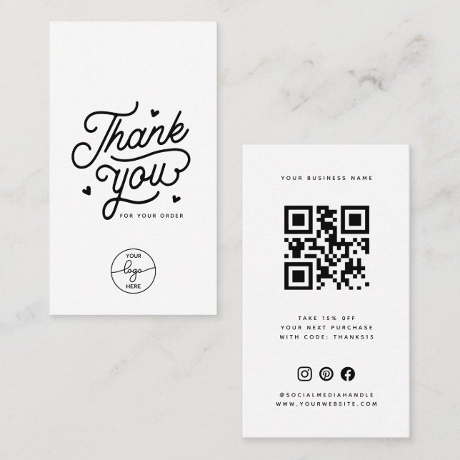 Simple Thank You For Your Order Qr Code Logo Business Card (Front/Back)