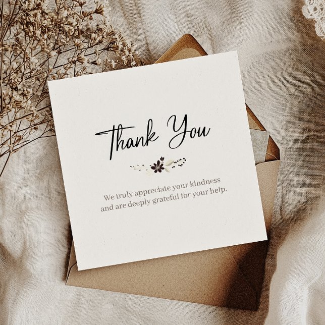 Simple Thank You Gratitude Elegant Square Card (Say thanks in style! Our chic, minimalist thank you cards add a touch of elegance to your message.)