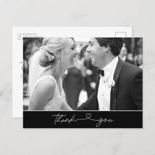 Simple Thank You Heart Script Photo Wedding Postcard