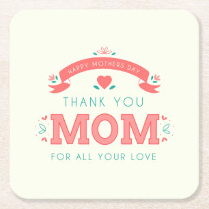 Simple Thank You Mom Mother's Day Coaster