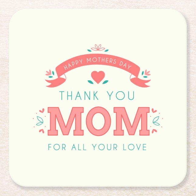 Simple Thank You Mom Mother's Day | Coaster (Front)