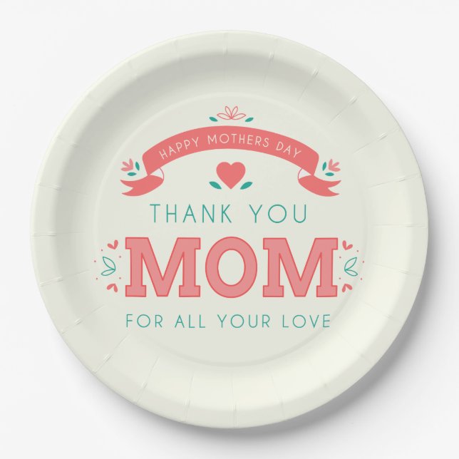 Simple Thank You Mom Mother's Day | Paper Plate (Front)