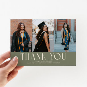 Simple Thank You Sage Green Grad Multi Photo Announcement