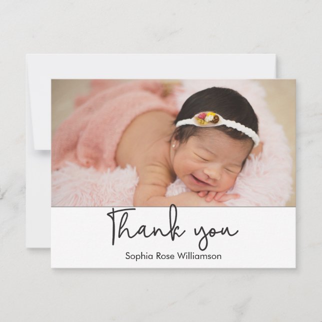 Simple Thank you Script Baby Girl 2 Photos Invitation (Front)