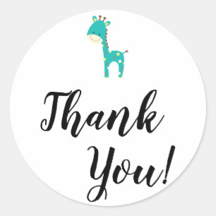 Simple Thank You Typography w/ Teal Giraffe Classic Round Sticker