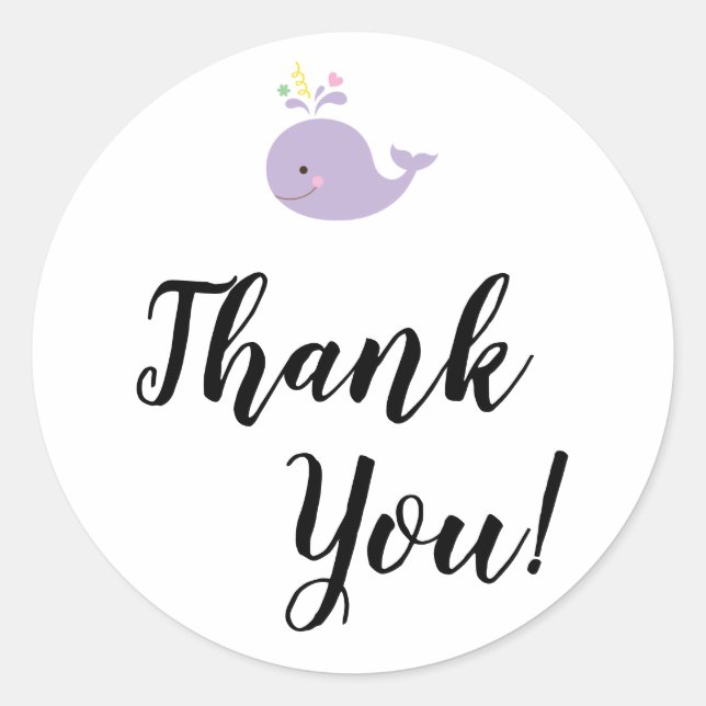 Simple Thank You Typography with Purple Whale Classic Round Sticker (Front)