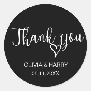 Simple Thank You Wedding Favour Stickers   Black
