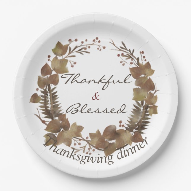 Simple Thanksgiving Dinner watercolor Leaves fall Paper Plate (Front)