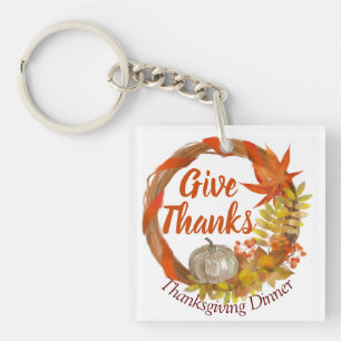 Simple Thanksgiving Dinner watercolor Pumpkin fall Keychain