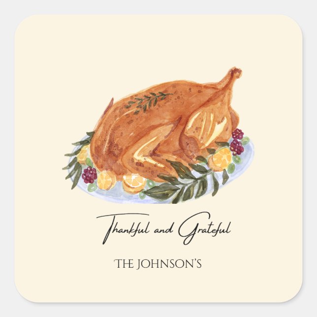 Simple Thanksgiving Turkey Dinner Invitation Square Sticker (Front)