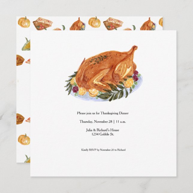 Simple Thanksgiving Turquie Diner Invitation (Devant / Derrière)