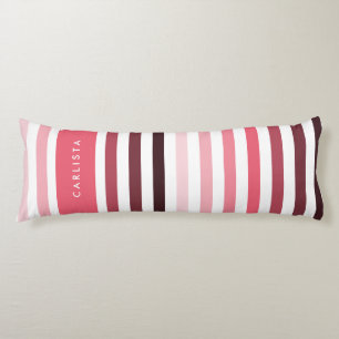 Simple Thick Stripes With Name in Calypso Coral Body Pillow