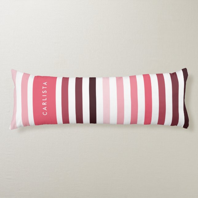 Simple Thick Stripes With Name in Calypso Coral Body Pillow (Front)