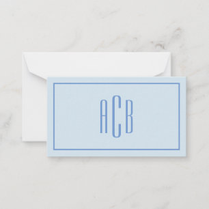 Simple Three Letter Blue Monogram Border 3.5x2 Card