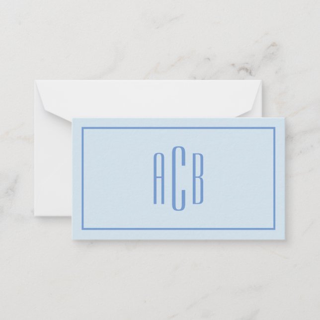 Simple Three Letter Blue Monogram Border 3.5x2 Card (Front)