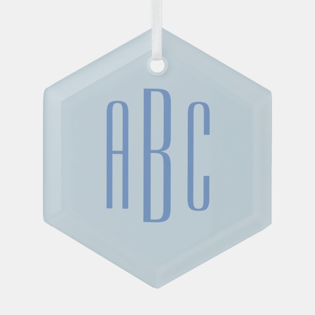 Simple Three Letter Blue Monogram Glass Ornament (Front)