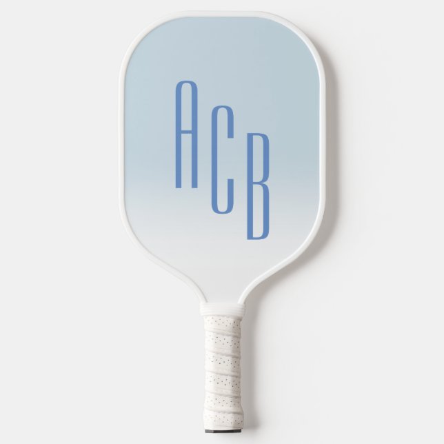 Simple Three Letter Blue White Ombre Monogram  Pickleball Paddle (Front)