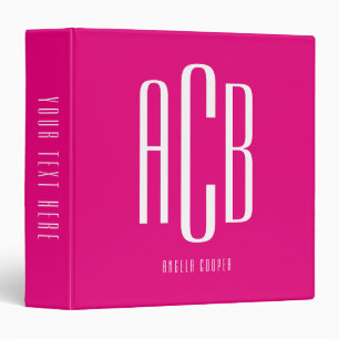 Simple Three Letter Hot Pink and White Monogram Binder