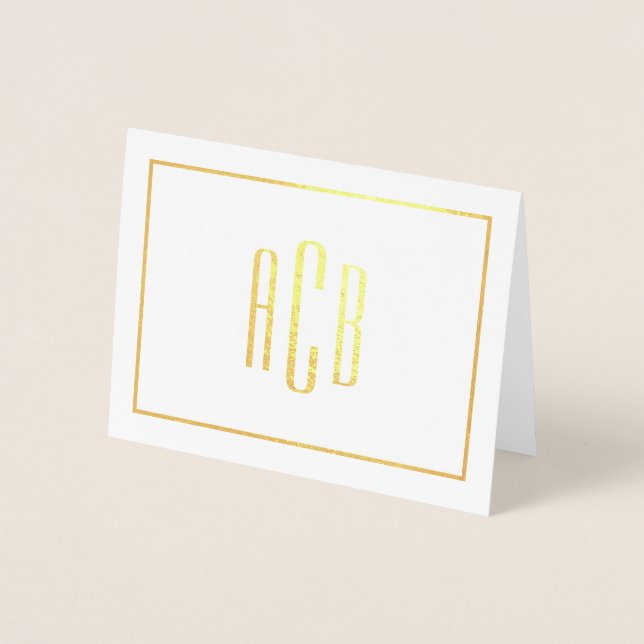 Simple Three Letter Monogram Border Gold Foil Card (Front)