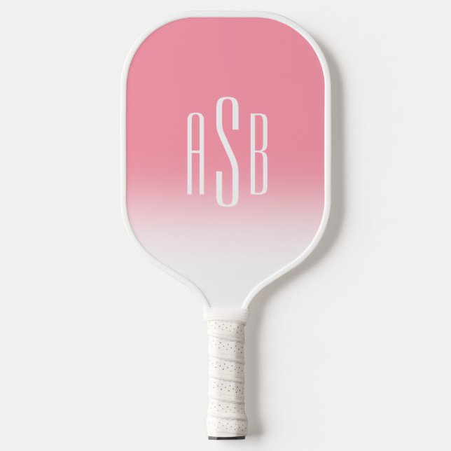 Simple Three Letter Pink White Ombre Monogram  Pickleball Paddle (Front)