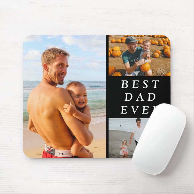 Simple Three Photo Best Dad Ever Black Mouse Pad (With Mouse)
