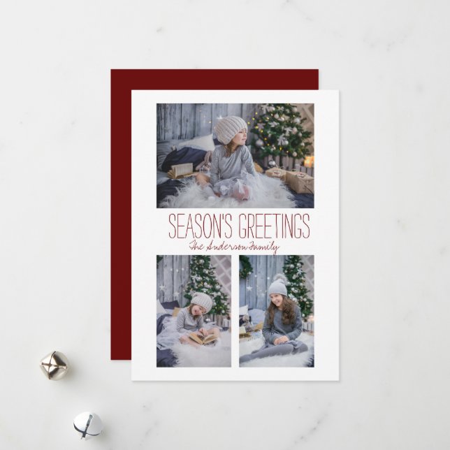 Simple Three Photo Family Holiday Card (Front/Back In Situ)