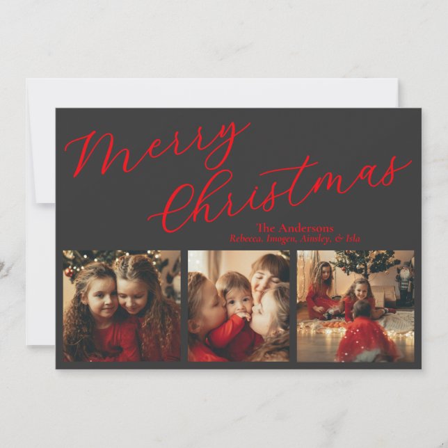Simple Three Photo Holiday Card (Front)