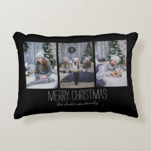 Simple Three Photo Holiday Family Accent Pillow