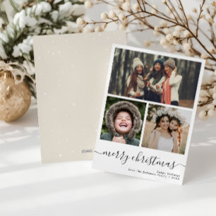 Simple three photo merry christmas card