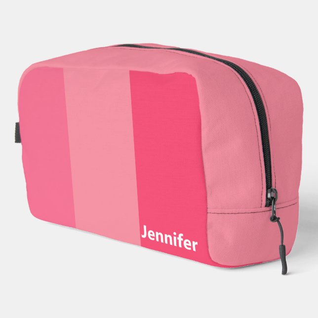 Simple Three Shades of Pink Stripes White Name Dopp Kit (Right Corner)