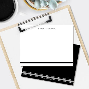 Simple Three Stripes Black & Grey Men's Stationery Card