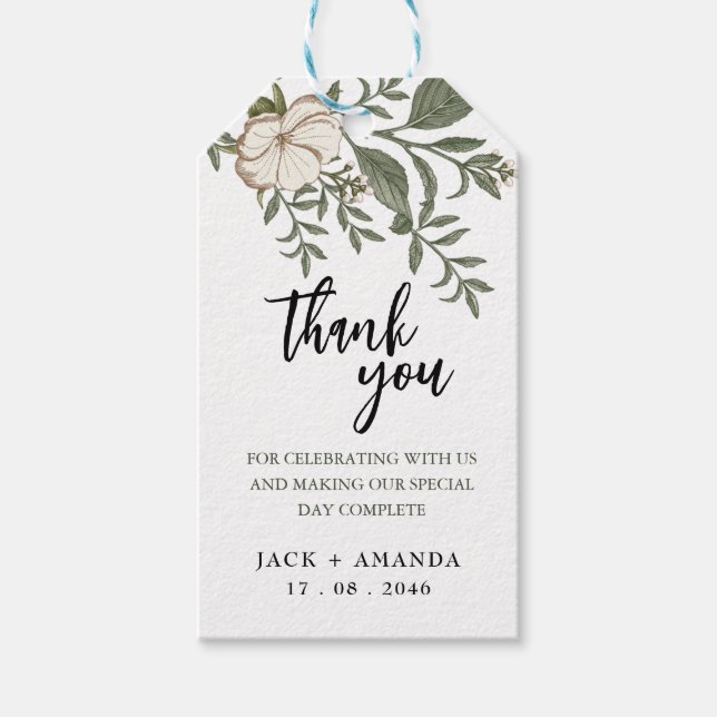 Simple Timeless Flower Wedding Favour tags (Front)