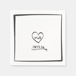 Simple Timeless Hand Drawn Initials Sketch Wedding Napkin