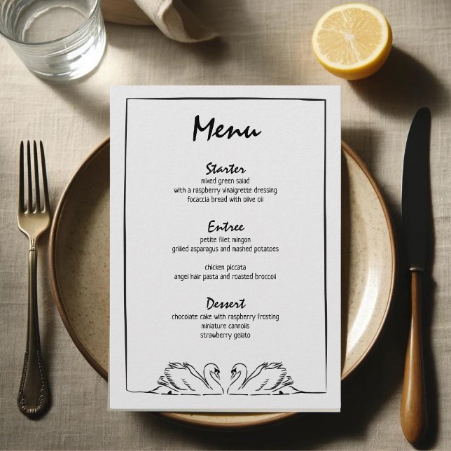 Simple Timeless Hand Drawn Swan Bridal Shower Menu (Creator Uploaded)