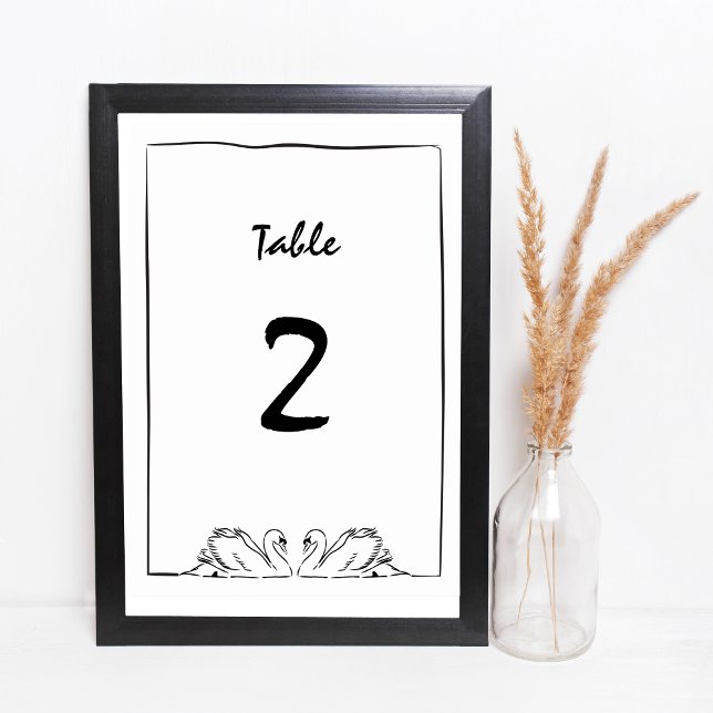 Simple Timeless Handwritten Swan Bridal Shower  Table Number (Creator Uploaded)