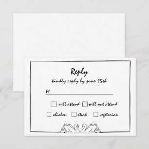 Simple Timeless Handwritten Swan Drawing RSVP Card