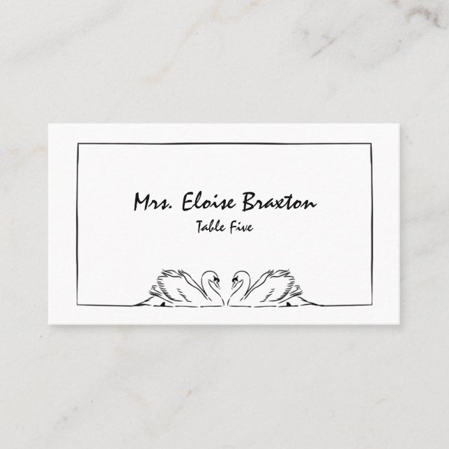 Simple Timeless Handwritten Swan Elegant  Place Card (Front)