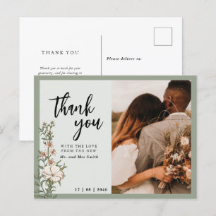 Simple Timeless Photo Wedding Thank you postcard