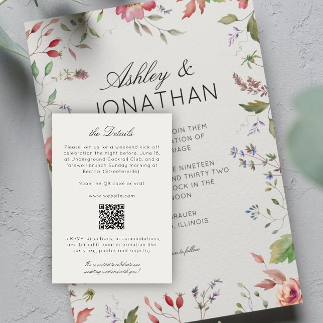 Simple, Timeless Wildflower Alabaster Wedding Enclosure Card (Creator Uploaded)