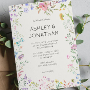Simple, Timeless Wildflower Alabaster Wedding Invi Invitation