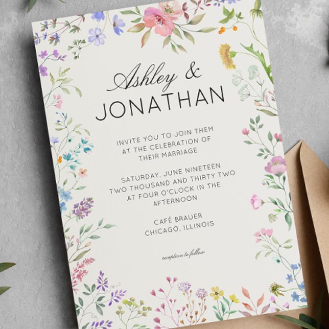 Simple, Timeless Wildflower Alabaster Wedding Invitation (Creator Uploaded)